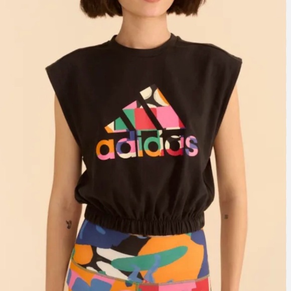 Adidas x Farm Rio Black Logo Cropped Tank Top - Picture 2 of 5